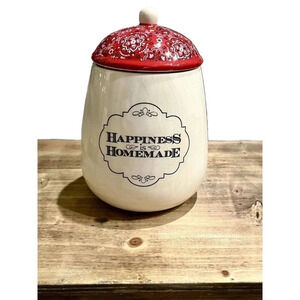 HAPPINESS Is Homemade Cookie Jar Canister Red Cowboy Scarf Pattern Lid